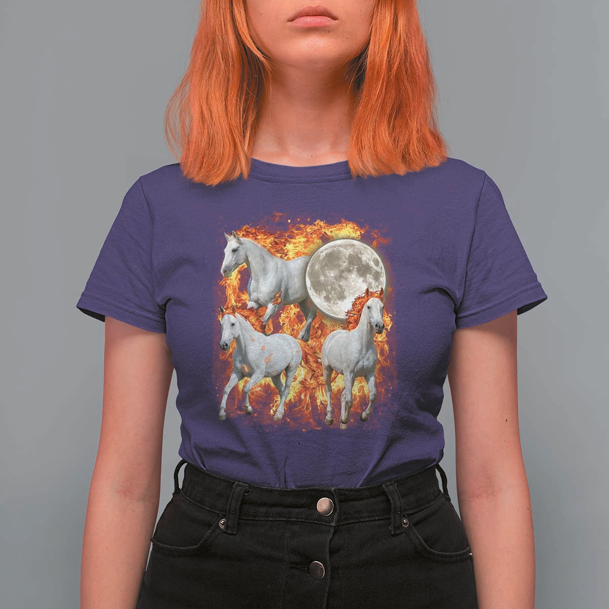 3 Fire Horses Moon Equestrian T Shirt For Women Year Of The Fire Horse Joke