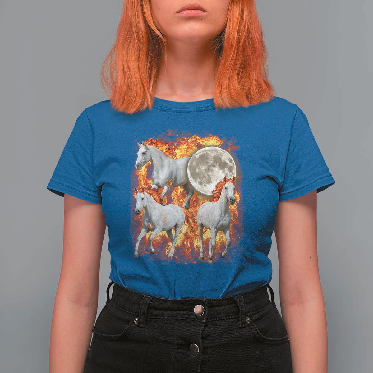 3 Fire Horses Moon Equestrian T Shirt For Women Year Of The Fire Horse Joke
