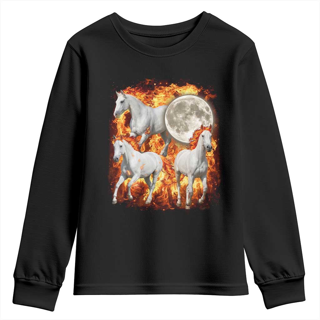 3 Fire Horses Moon Equestrian Youth Sweatshirt Year Of The Fire Horse Joke