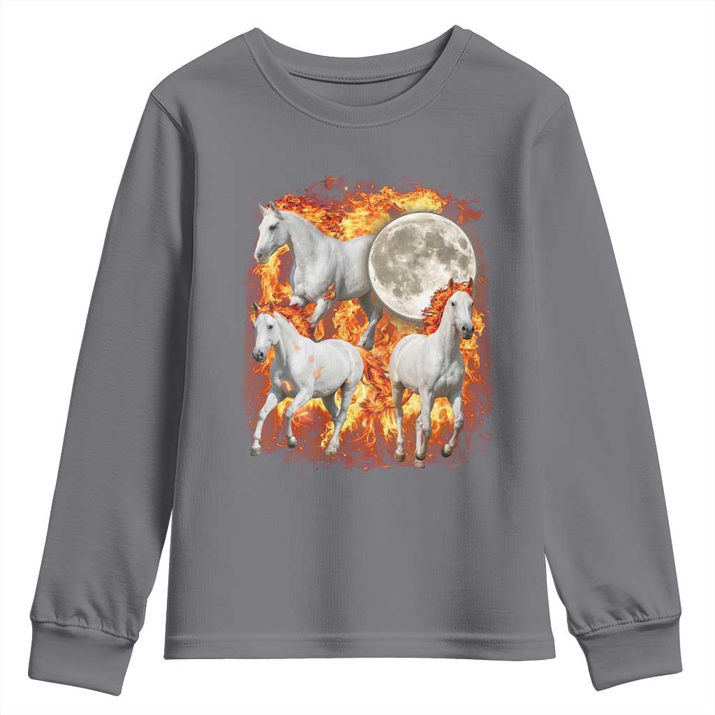 3 Fire Horses Moon Equestrian Youth Sweatshirt Year Of The Fire Horse Joke