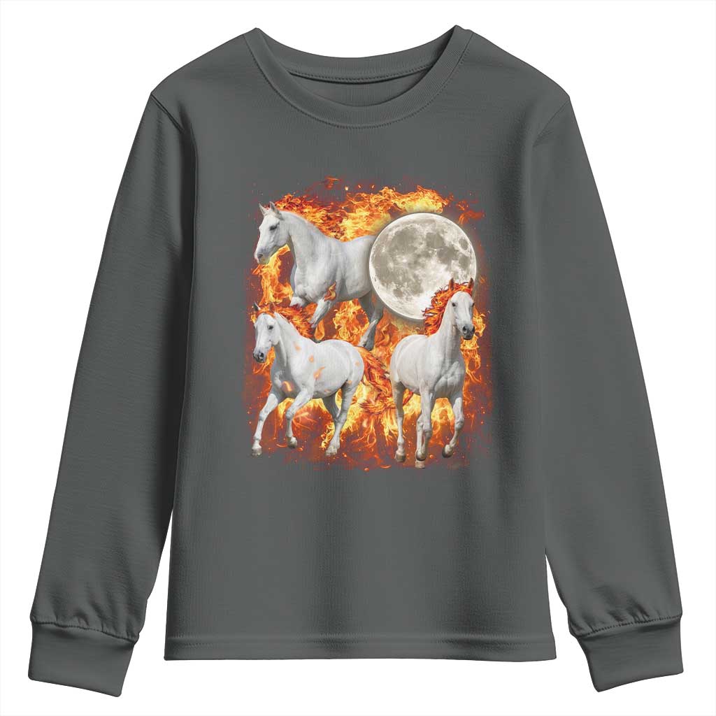 3 Fire Horses Moon Equestrian Youth Sweatshirt Year Of The Fire Horse Joke