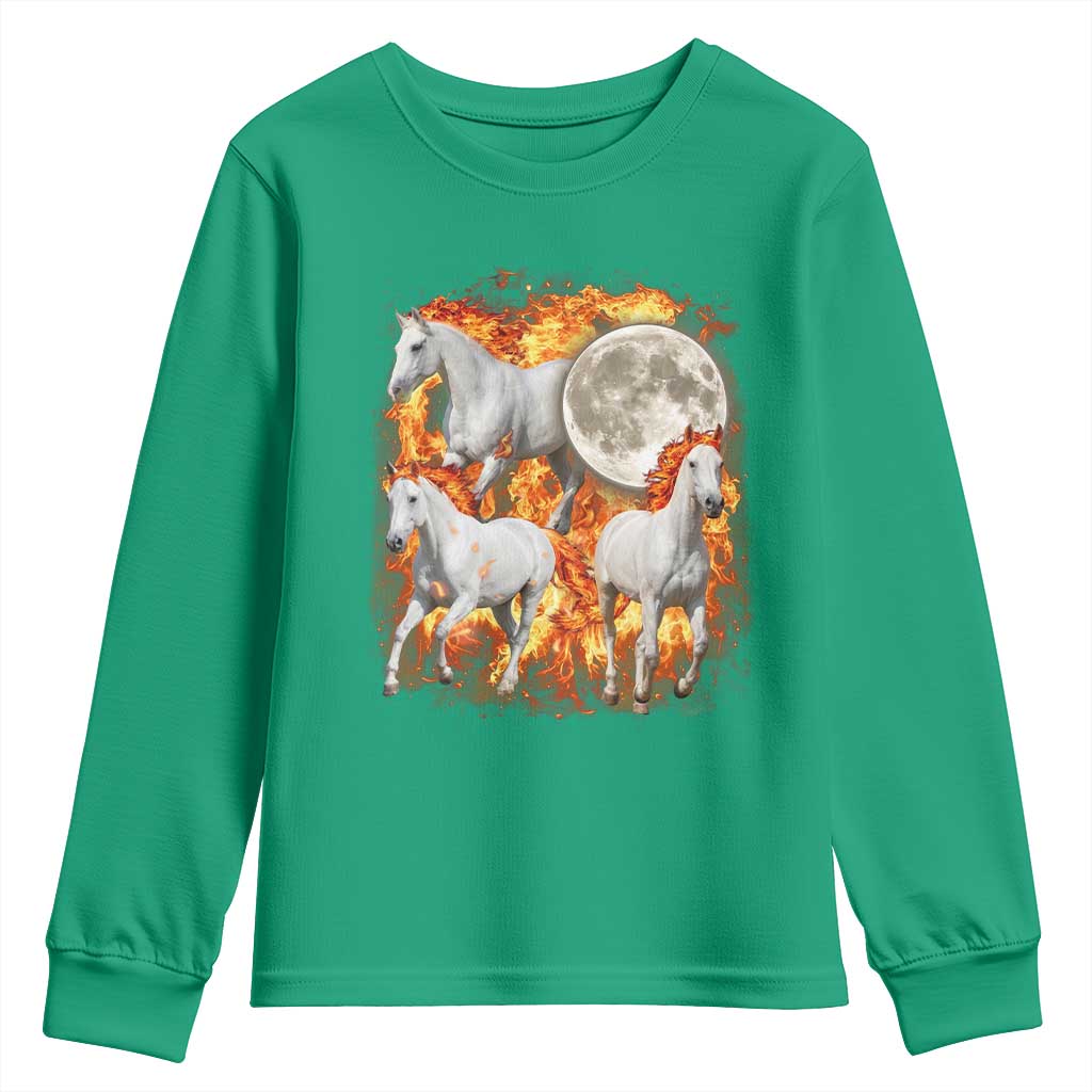 3 Fire Horses Moon Equestrian Youth Sweatshirt Year Of The Fire Horse Joke