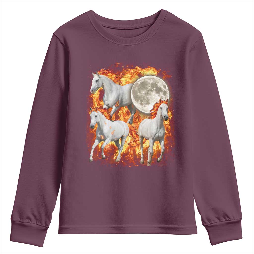 3 Fire Horses Moon Equestrian Youth Sweatshirt Year Of The Fire Horse Joke