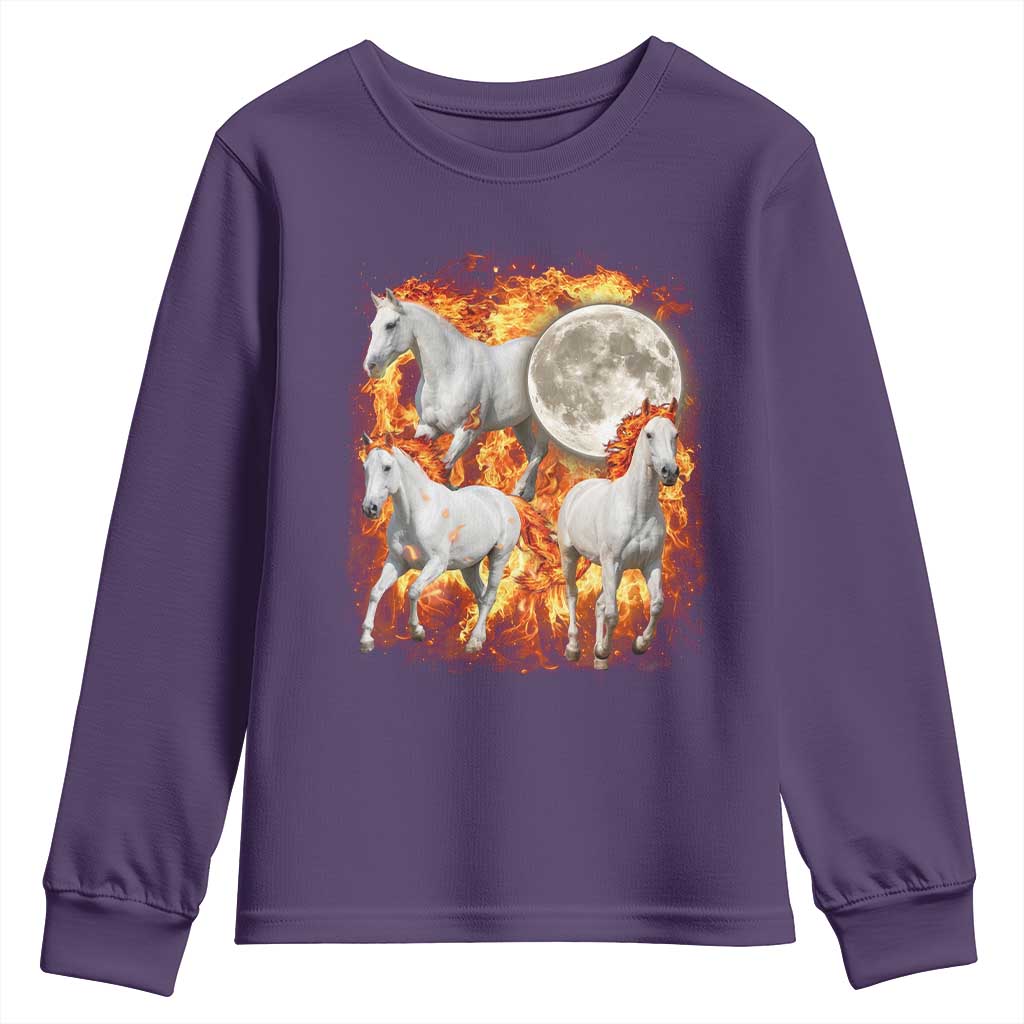 3 Fire Horses Moon Equestrian Youth Sweatshirt Year Of The Fire Horse Joke