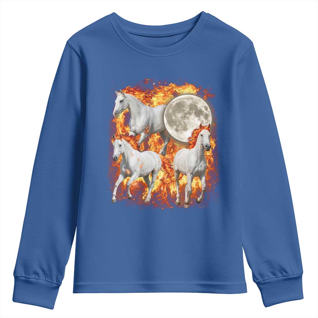 3 Fire Horses Moon Equestrian Youth Sweatshirt Year Of The Fire Horse Joke