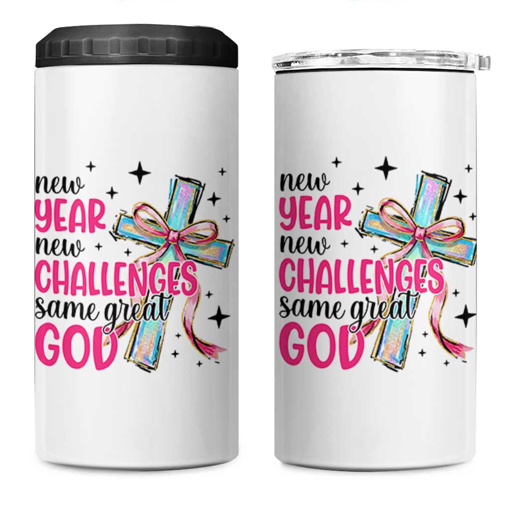 New Year New Challenges Same Great God 4 in 1 Can Cooler Tumbler Christian New Year Eve - Wonder Print Shop