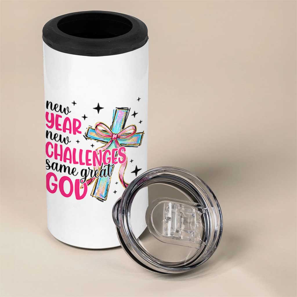New Year New Challenges Same Great God 4 in 1 Can Cooler Tumbler Christian New Year Eve - Wonder Print Shop