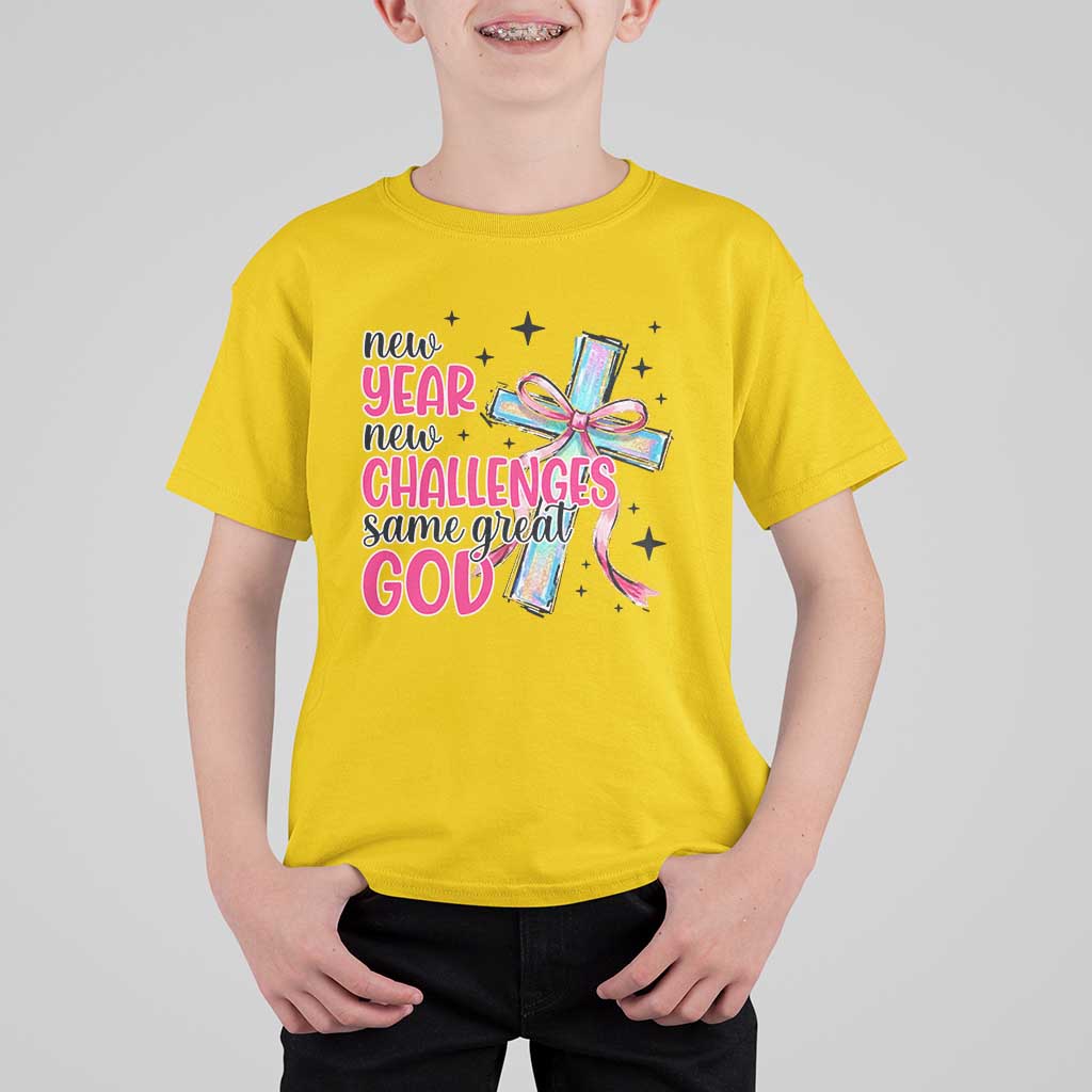 New Year New Challenges Same Great God T Shirt For Kid Christian New Year Eve - Wonder Print Shop