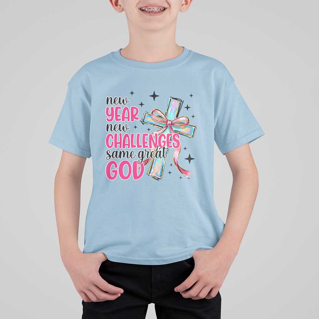 New Year New Challenges Same Great God T Shirt For Kid Christian New Year Eve - Wonder Print Shop