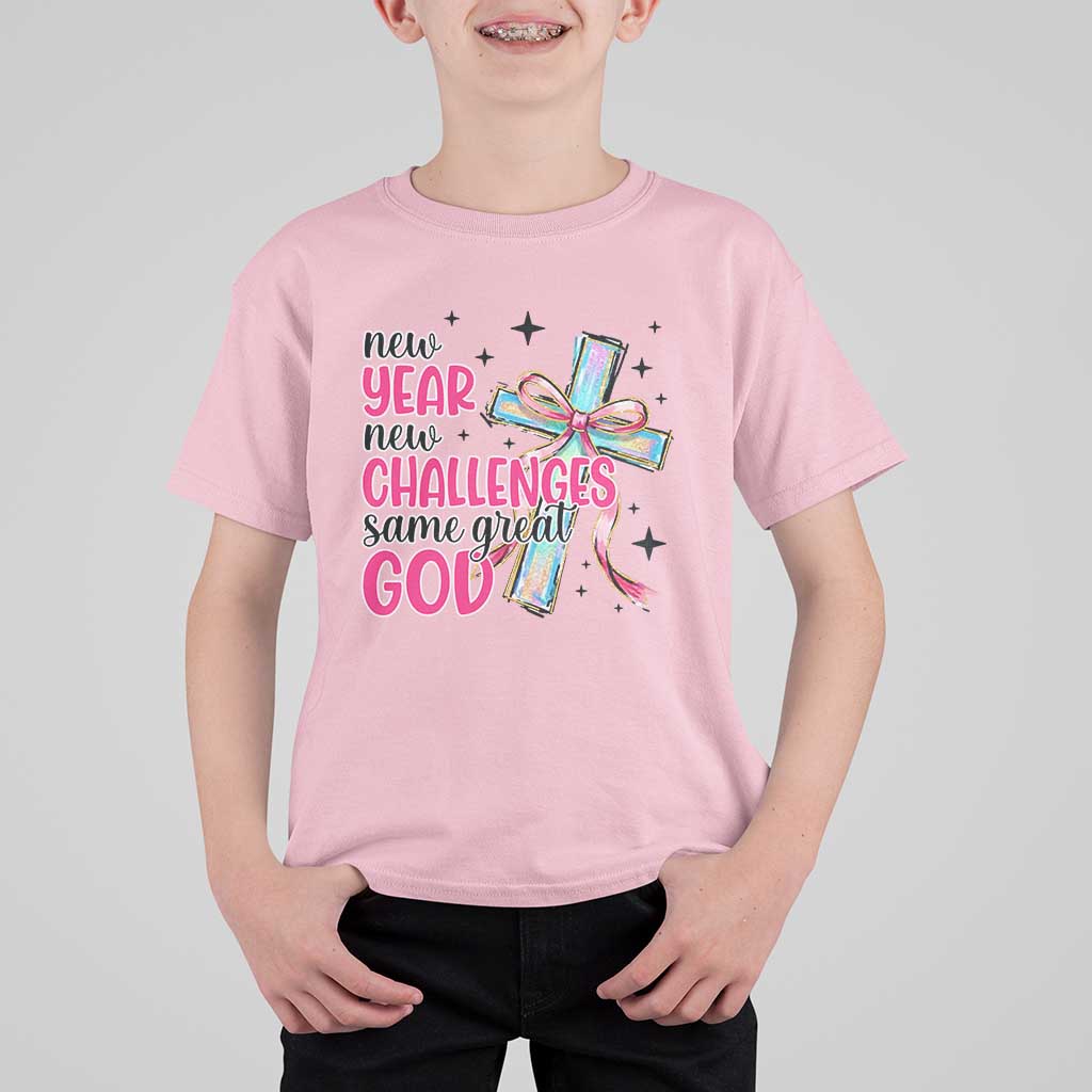 New Year New Challenges Same Great God T Shirt For Kid Christian New Year Eve - Wonder Print Shop