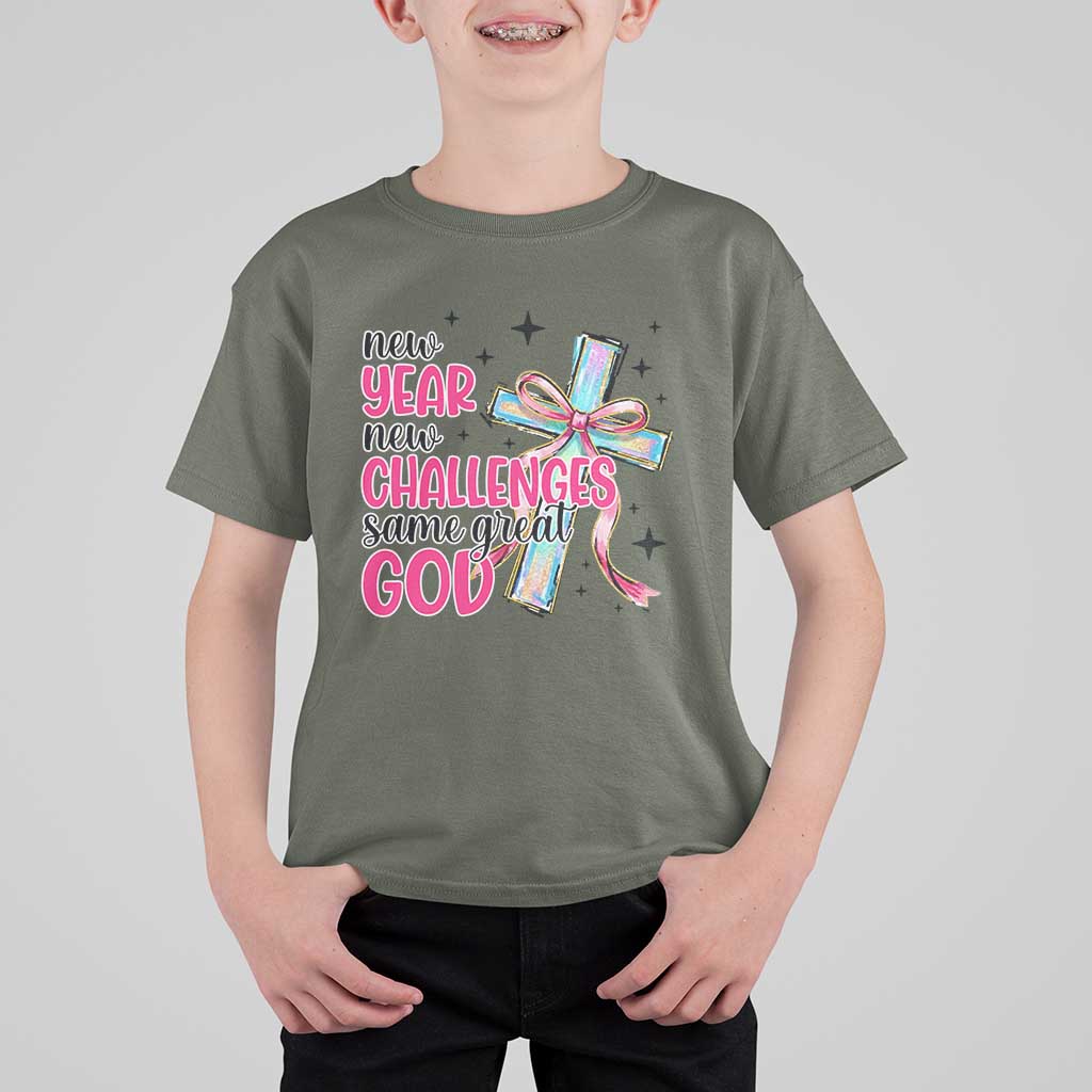 New Year New Challenges Same Great God T Shirt For Kid Christian New Year Eve - Wonder Print Shop