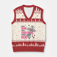 New Year New Challenges Same Great God V-Neck Knit Sweater Vest Christian New Year Eve - Wonder Print Shop