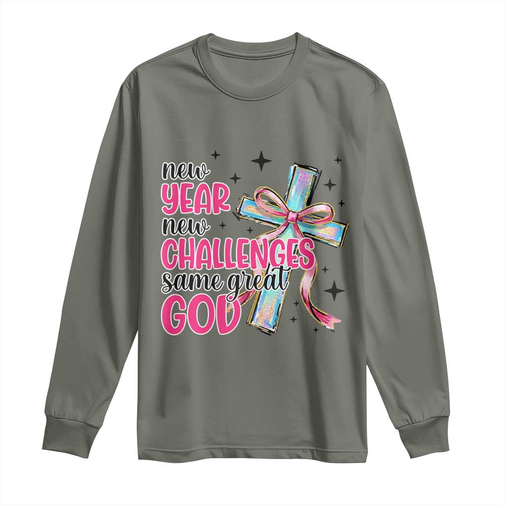 New Year New Challenges Same Great God Long Sleeve Shirt Christian New Year Eve - Wonder Print Shop