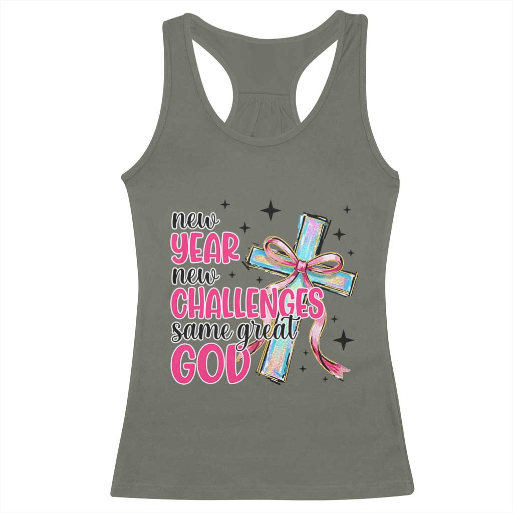New Year New Challenges Same Great God Racerback Tank Top Christian New Year Eve - Wonder Print Shop