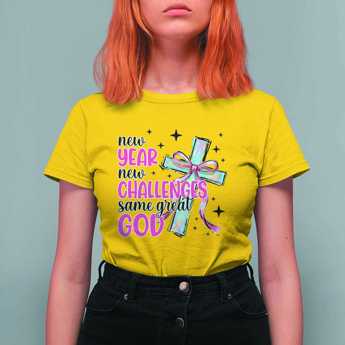 New Year New Challenges Same Great God T Shirt For Women Christian New Year Eve - Wonder Print Shop