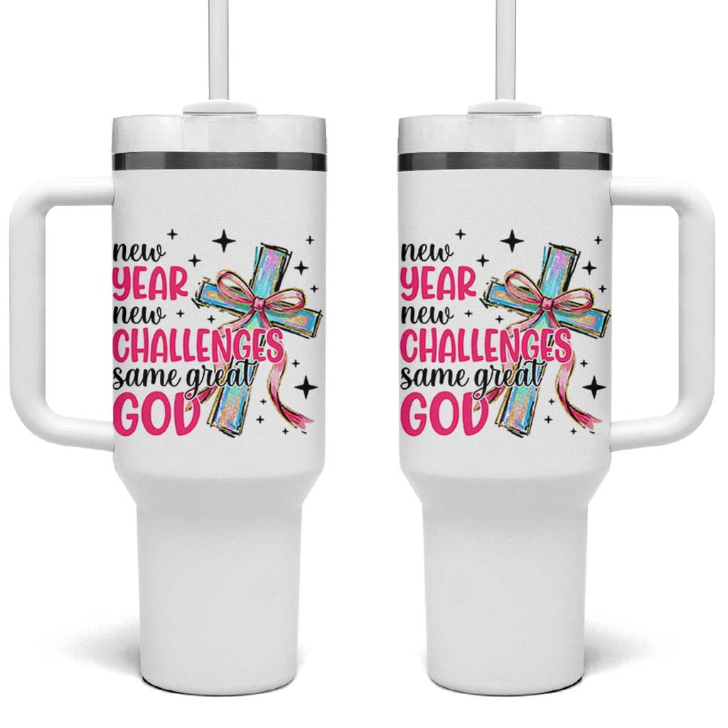 New Year New Challenges Same Great God Tumbler With Handle Christian New Year Eve - Wonder Print Shop