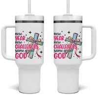 New Year New Challenges Same Great God Tumbler With Handle Christian New Year Eve - Wonder Print Shop
