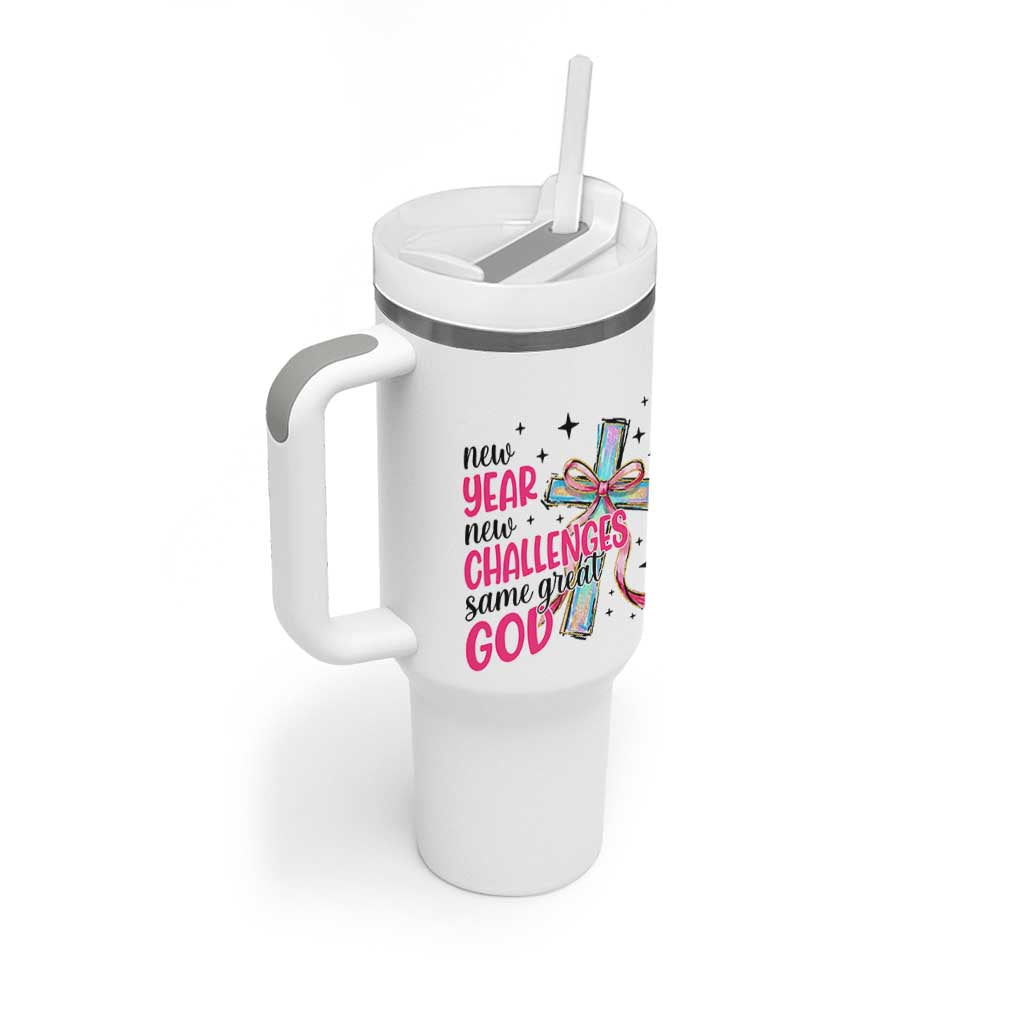 New Year New Challenges Same Great God Tumbler With Handle Christian New Year Eve - Wonder Print Shop