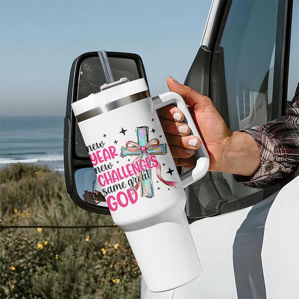 New Year New Challenges Same Great God Tumbler With Handle Christian New Year Eve - Wonder Print Shop