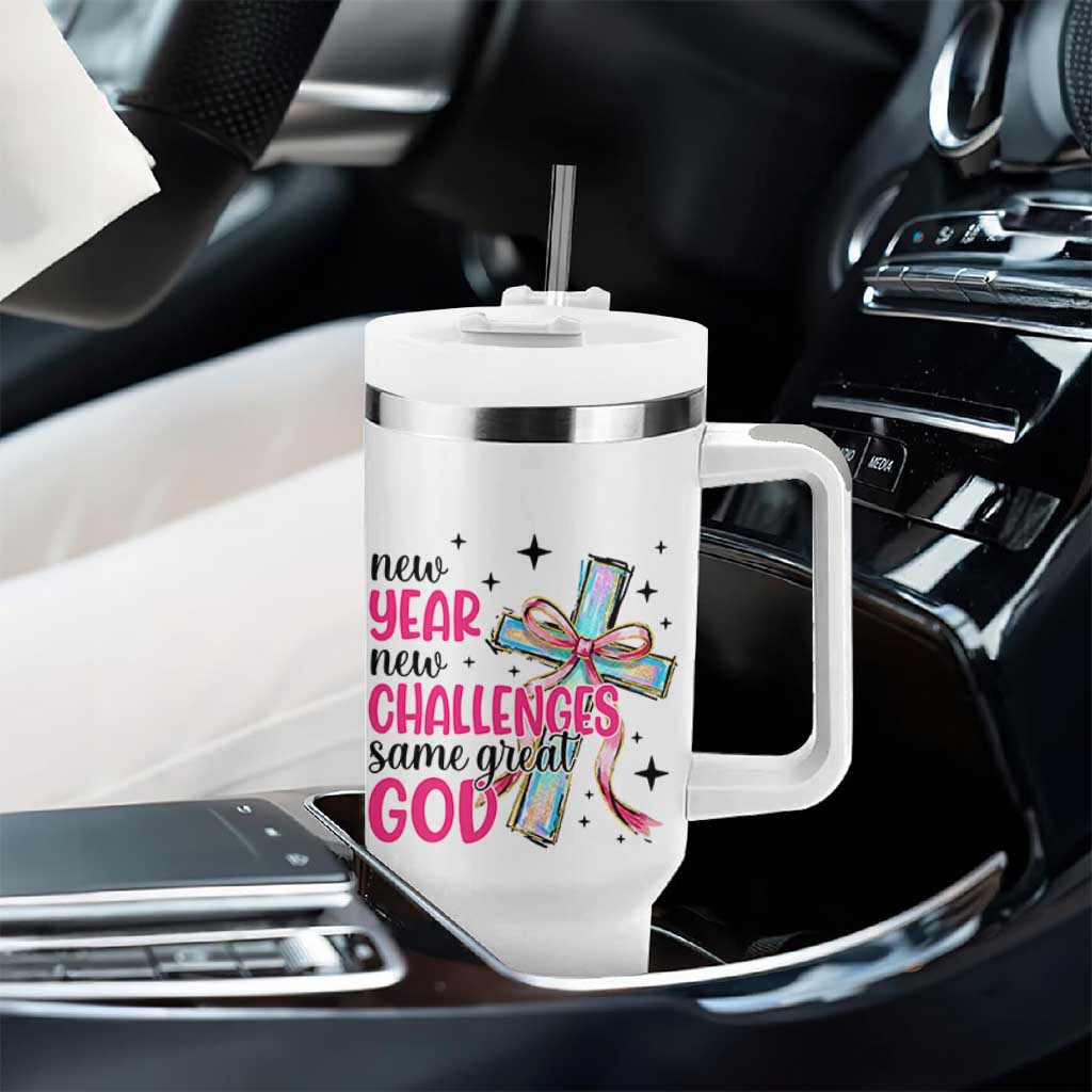 New Year New Challenges Same Great God Tumbler With Handle Christian New Year Eve - Wonder Print Shop