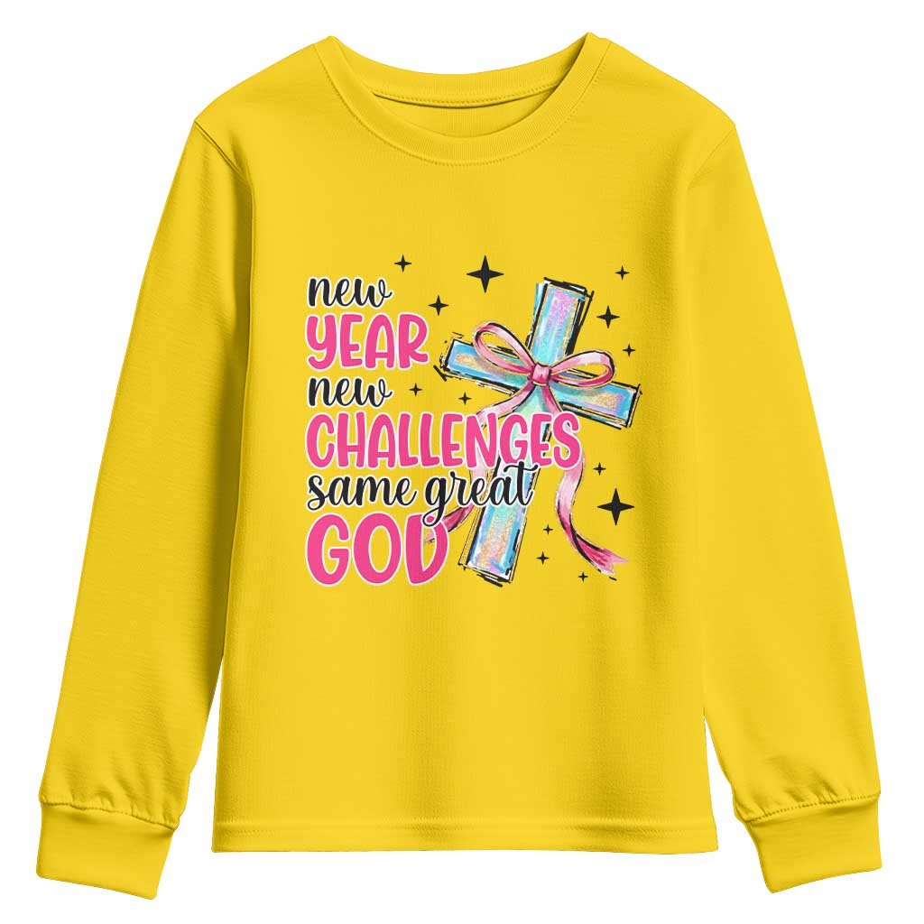 New Year New Challenges Same Great God Youth Sweatshirt Christian New Year Eve - Wonder Print Shop