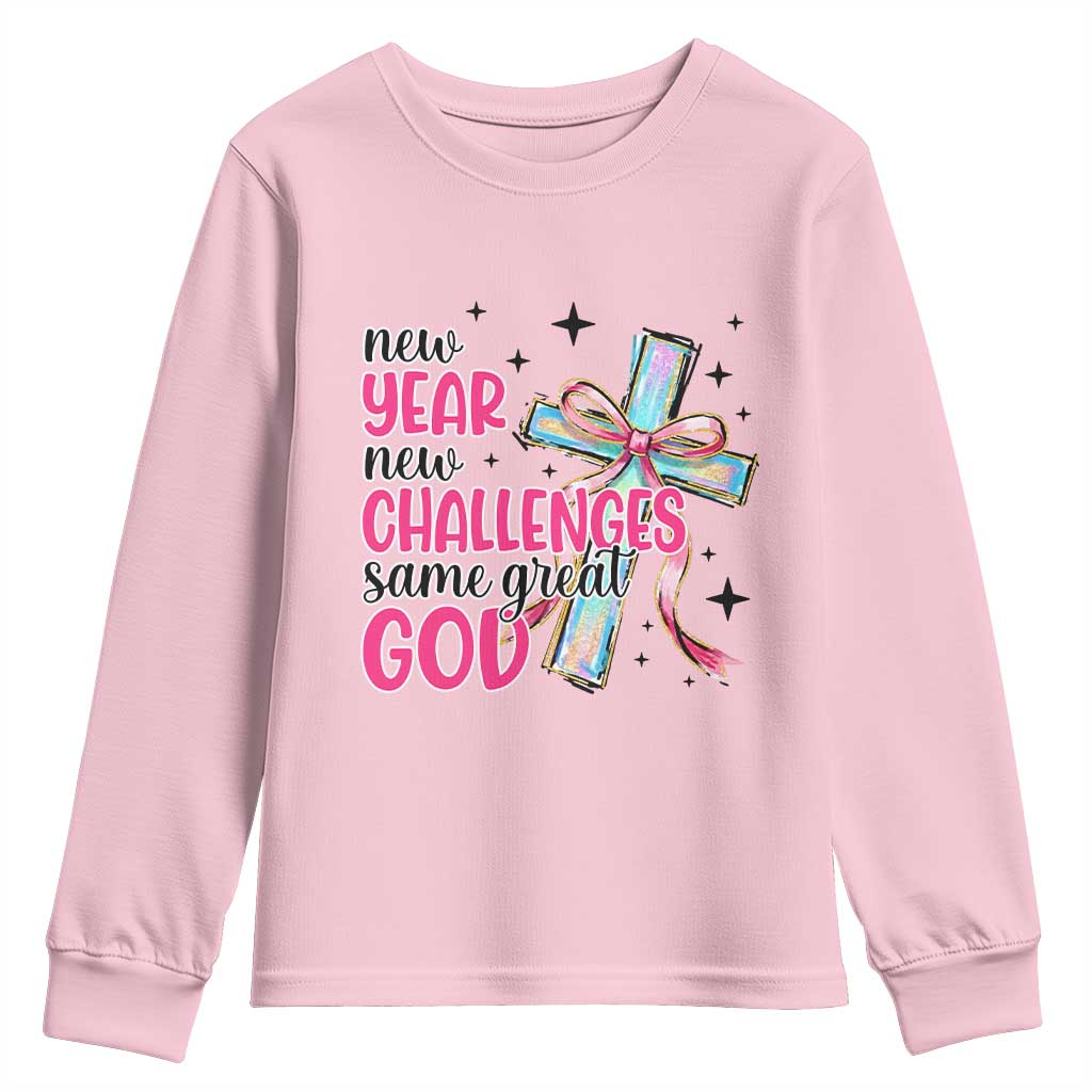 New Year New Challenges Same Great God Youth Sweatshirt Christian New Year Eve - Wonder Print Shop