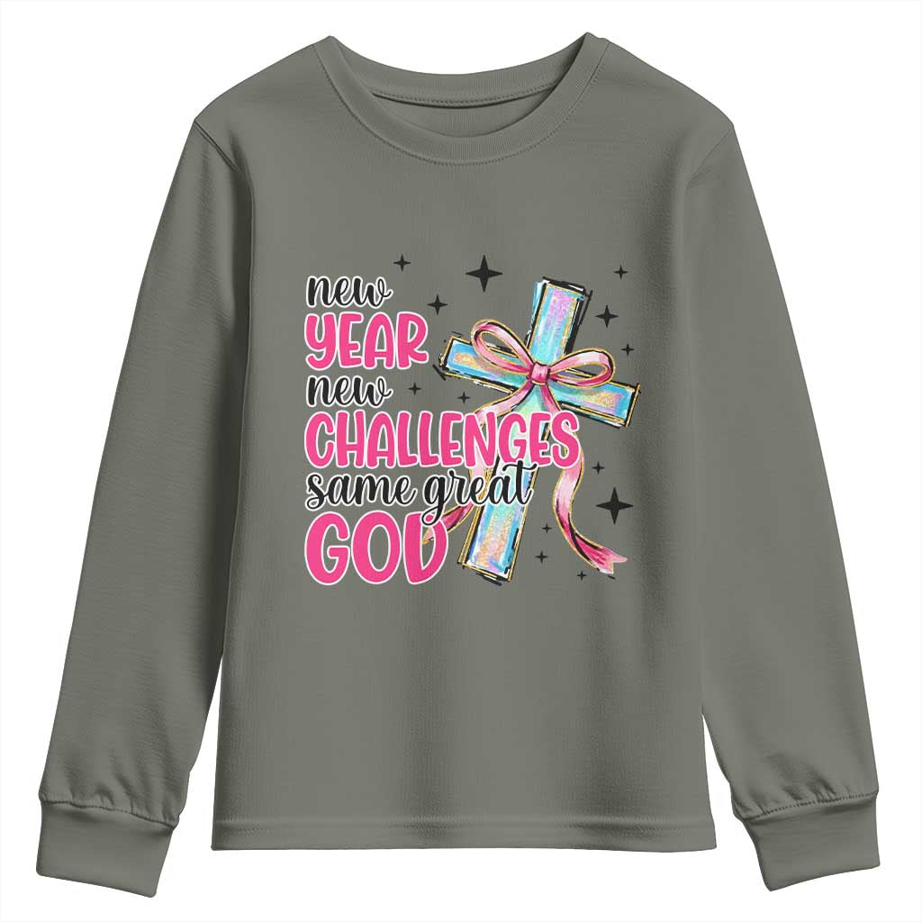 New Year New Challenges Same Great God Youth Sweatshirt Christian New Year Eve - Wonder Print Shop