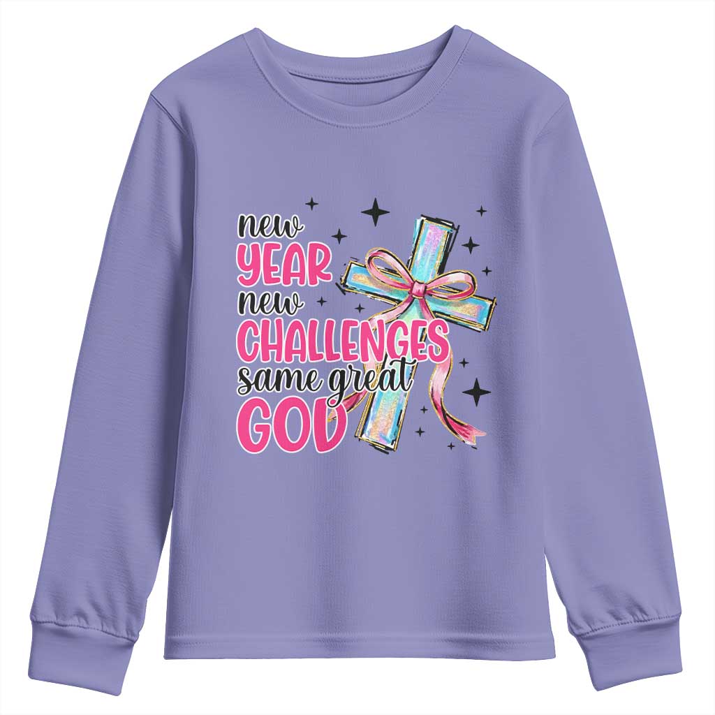 New Year New Challenges Same Great God Youth Sweatshirt Christian New Year Eve - Wonder Print Shop