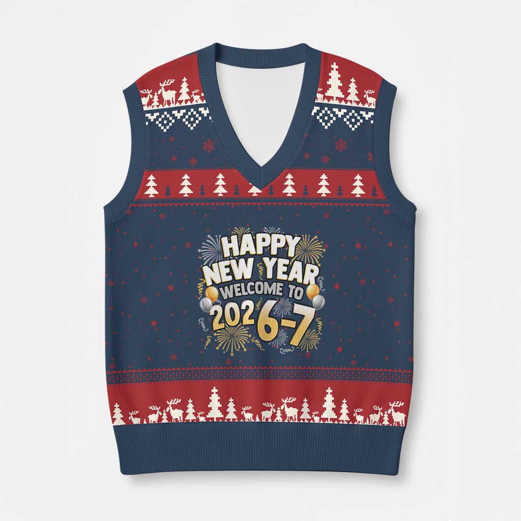 Funny 67 New Year V-Neck Knit Sweater Vest Happy New Year Welcome To 2026 7 - Wonder Print Shop