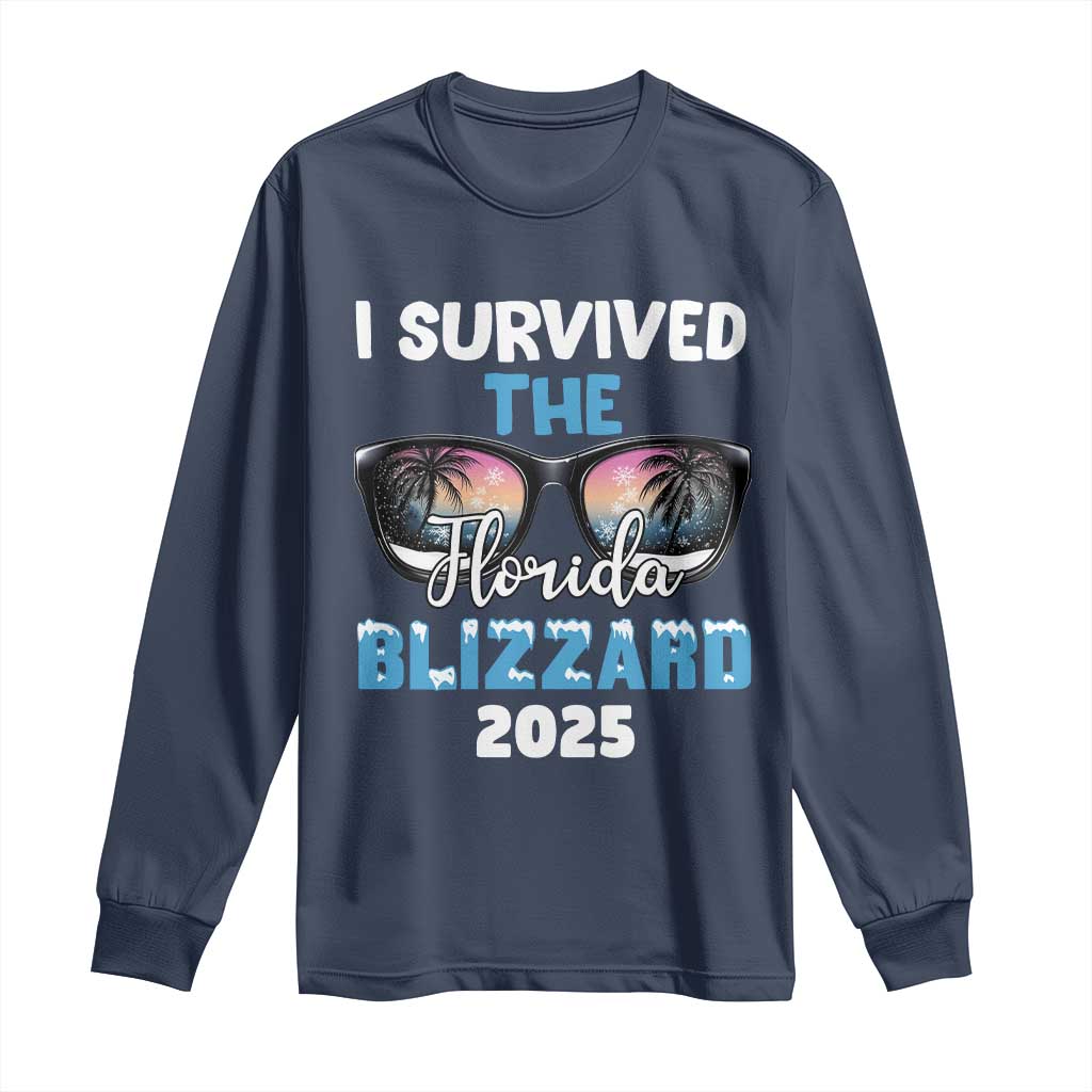 Funny I Survived The Florida Blizzarad Long Sleeve Shirt Snow Sunglasses
