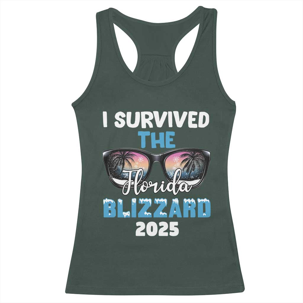Funny I Survived The Florida Blizzarad Racerback Tank Top Snow Sunglasses