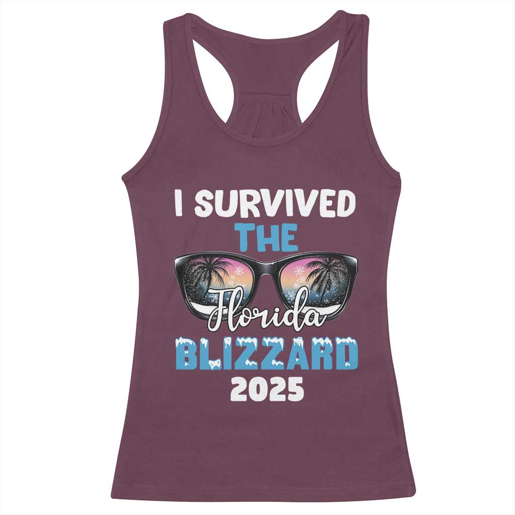 Funny I Survived The Florida Blizzarad Racerback Tank Top Snow Sunglasses