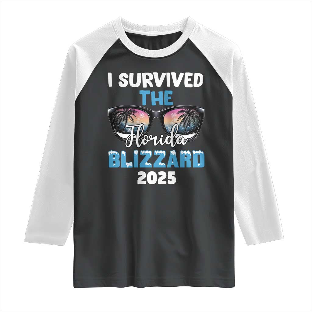 Funny I Survived The Florida Blizzarad Raglan Shirt Snow Sunglasses