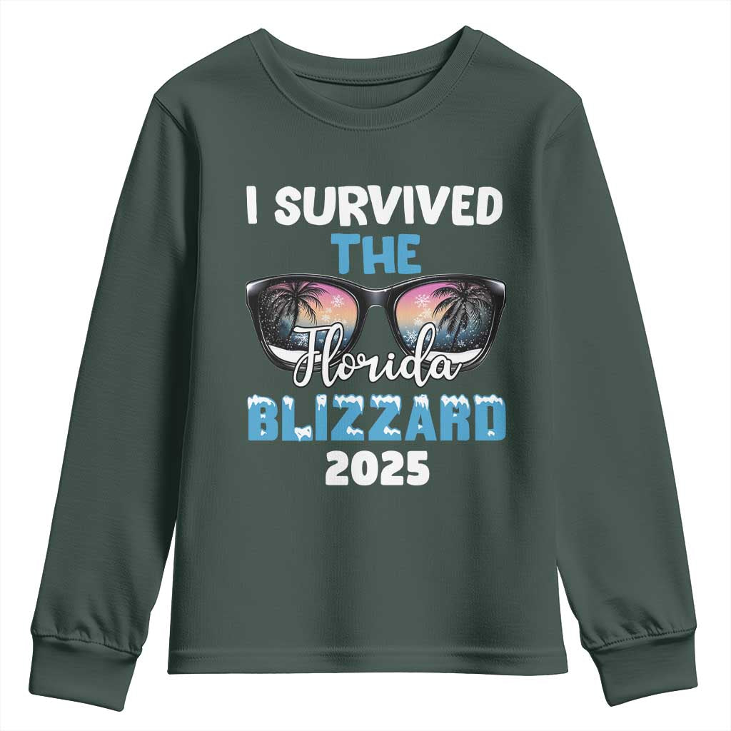 Funny I Survived The Florida Blizzarad Youth Sweatshirt Snow Sunglasses