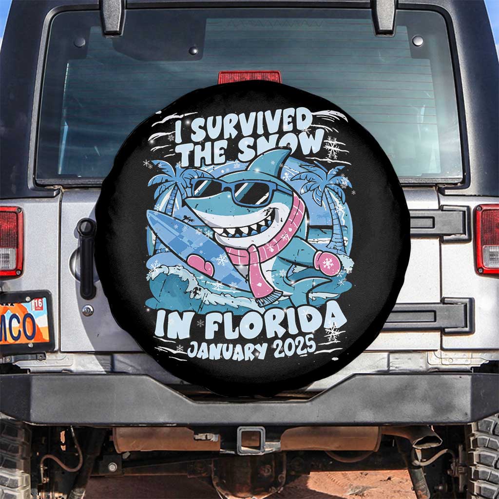 Funny I Survived The Snow In Florida 2025 Spare Tire Cover Shark