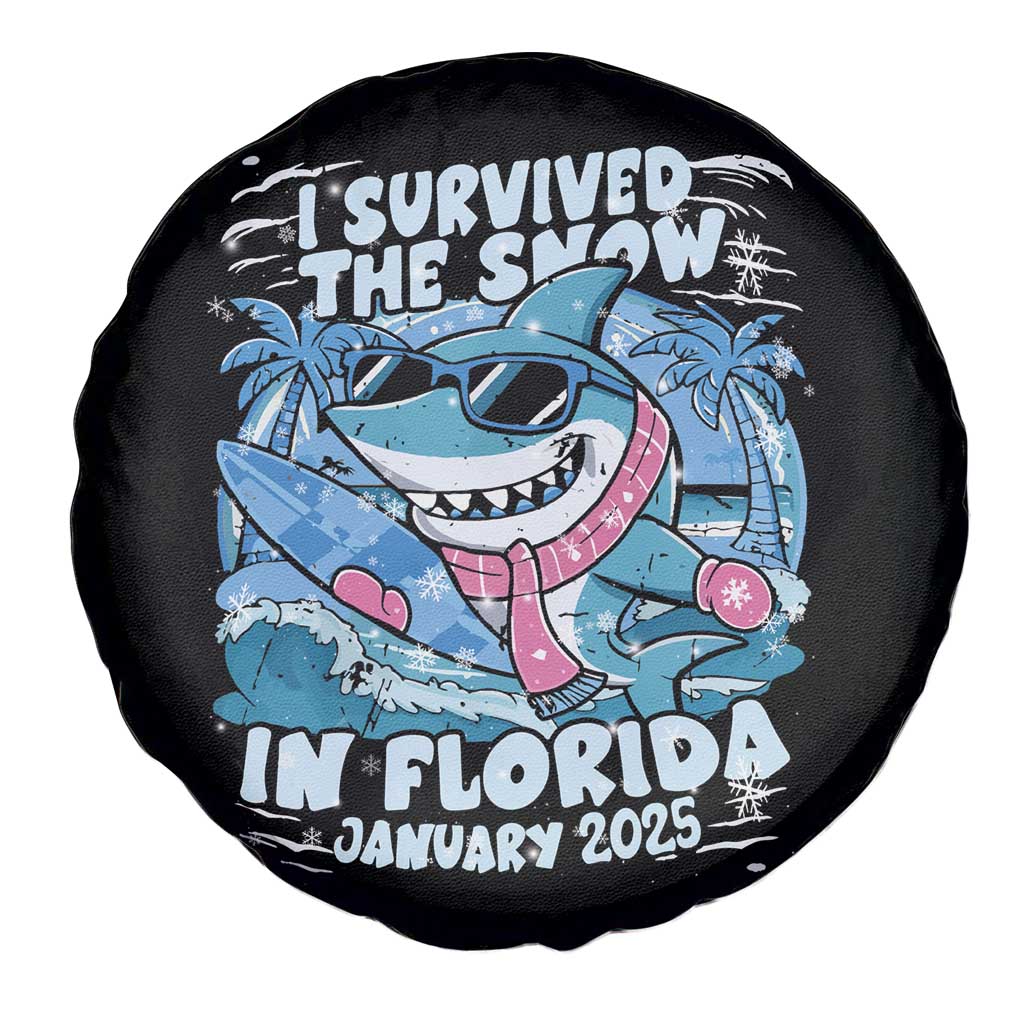 Funny I Survived The Snow In Florida 2025 Spare Tire Cover Shark