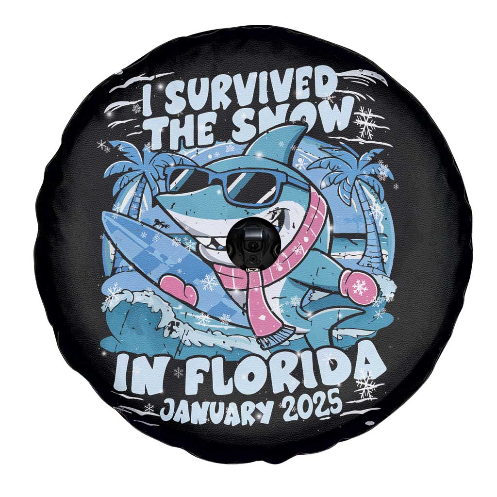 Funny I Survived The Snow In Florida 2025 Spare Tire Cover Shark