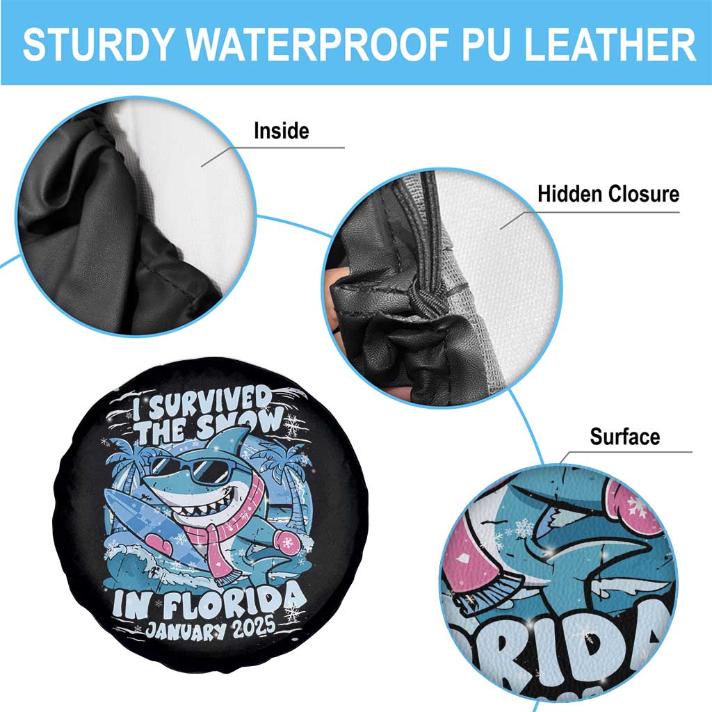 Funny I Survived The Snow In Florida 2025 Spare Tire Cover Shark