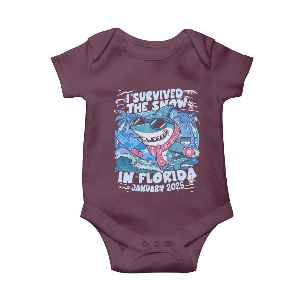 Funny I Survived The Snow In Florida 2025 Baby Onesie Shark