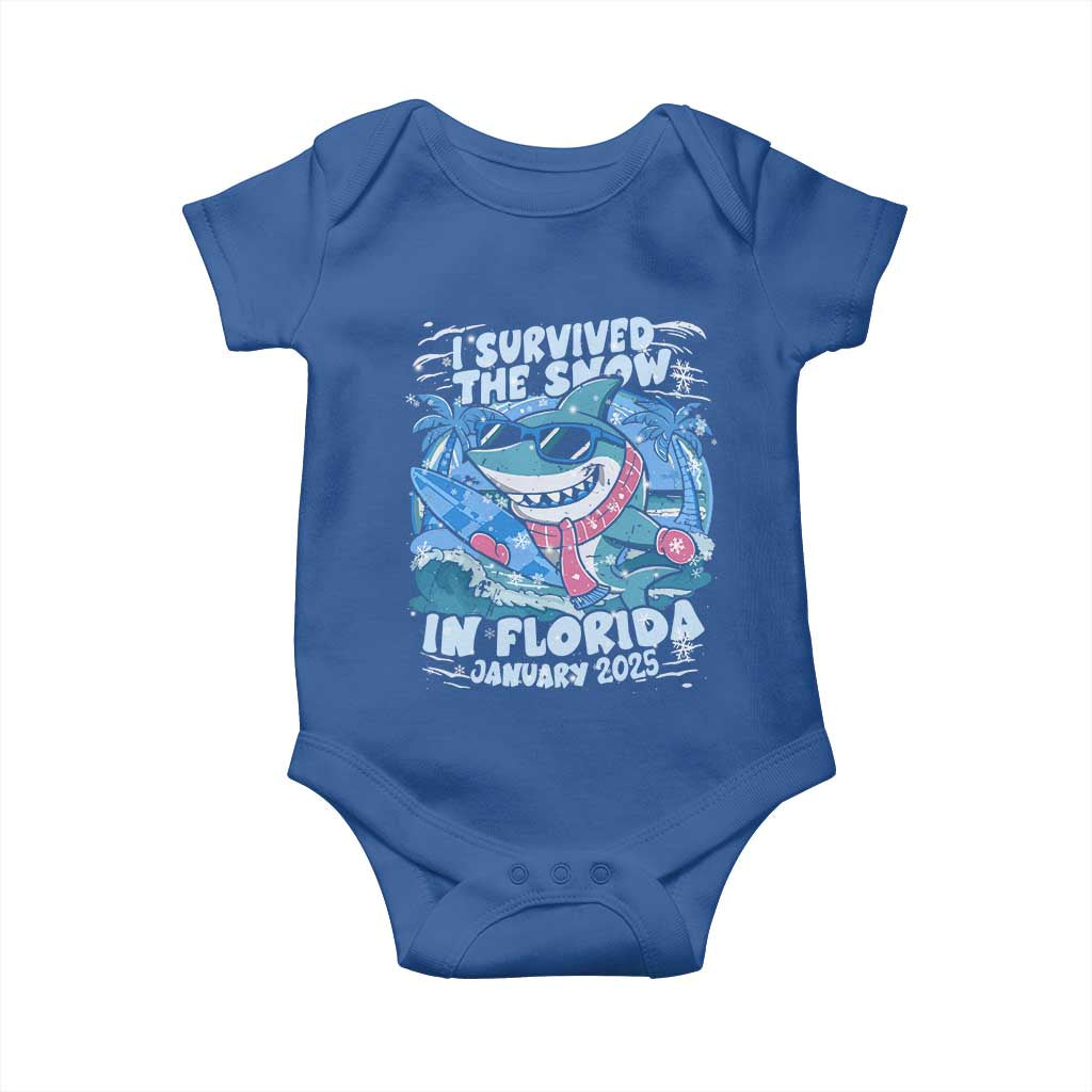 Funny I Survived The Snow In Florida 2025 Baby Onesie Shark