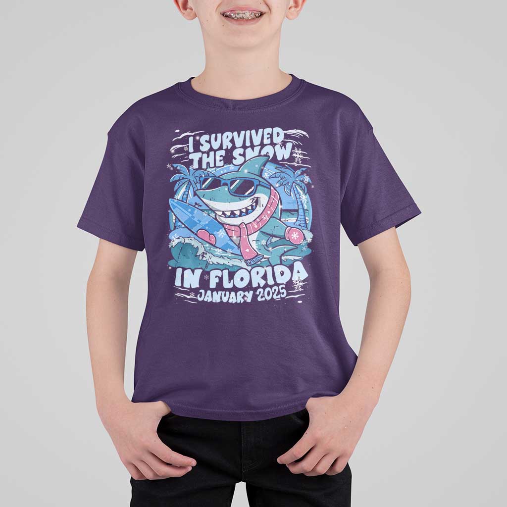 Funny I Survived The Snow In Florida 2025 T Shirt For Kid Shark