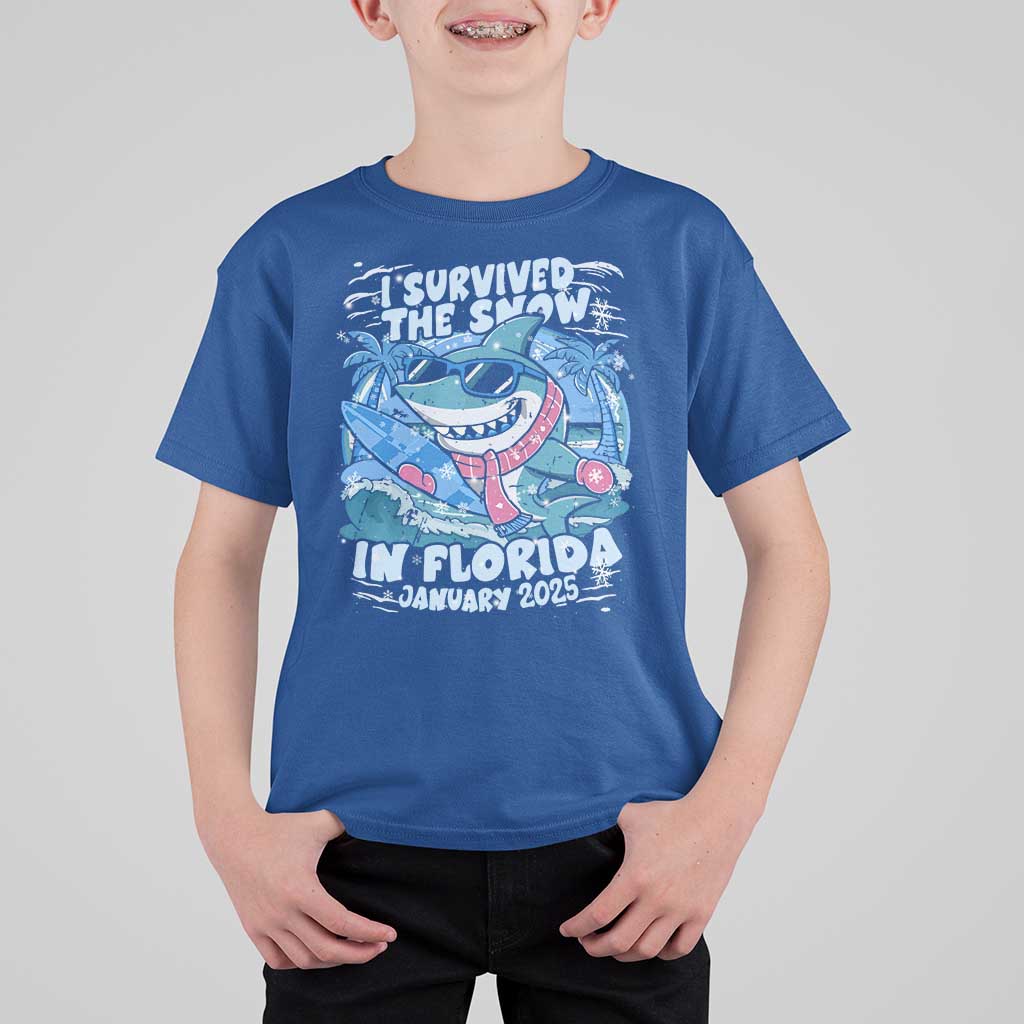 Funny I Survived The Snow In Florida 2025 T Shirt For Kid Shark