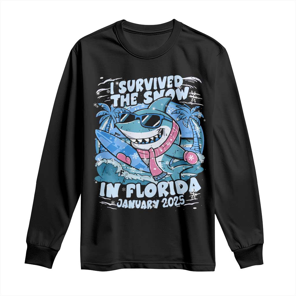 Funny I Survived The Snow In Florida 2025 Long Sleeve Shirt Shark