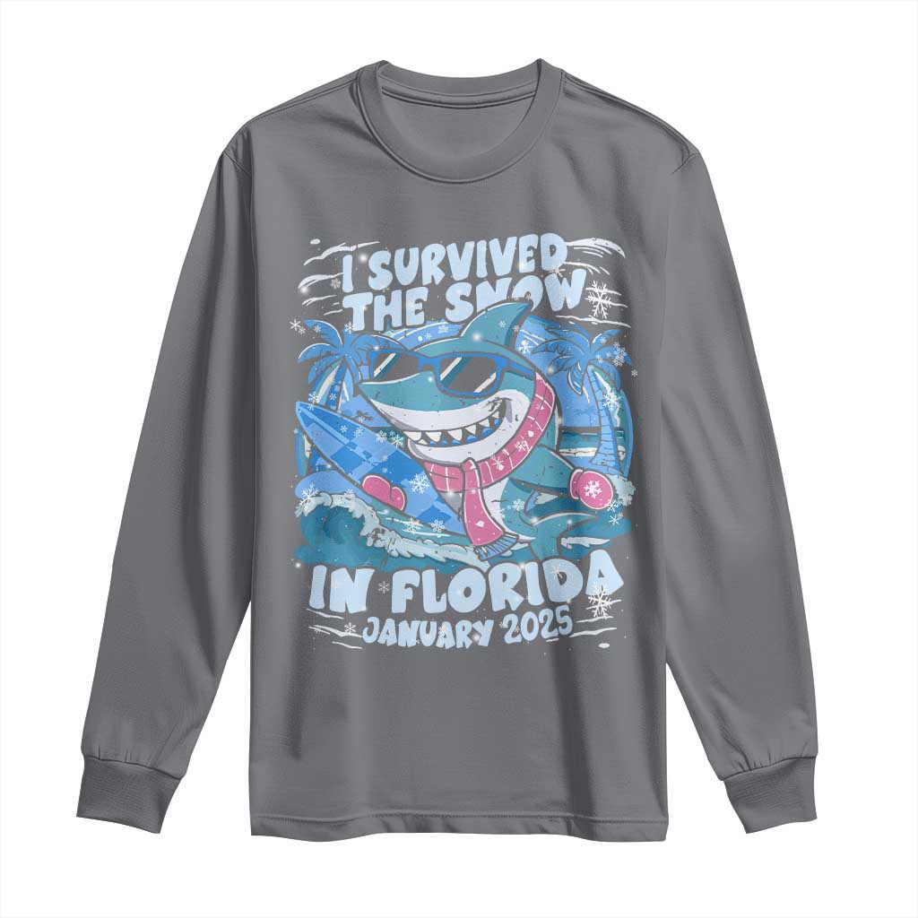Funny I Survived The Snow In Florida 2025 Long Sleeve Shirt Shark