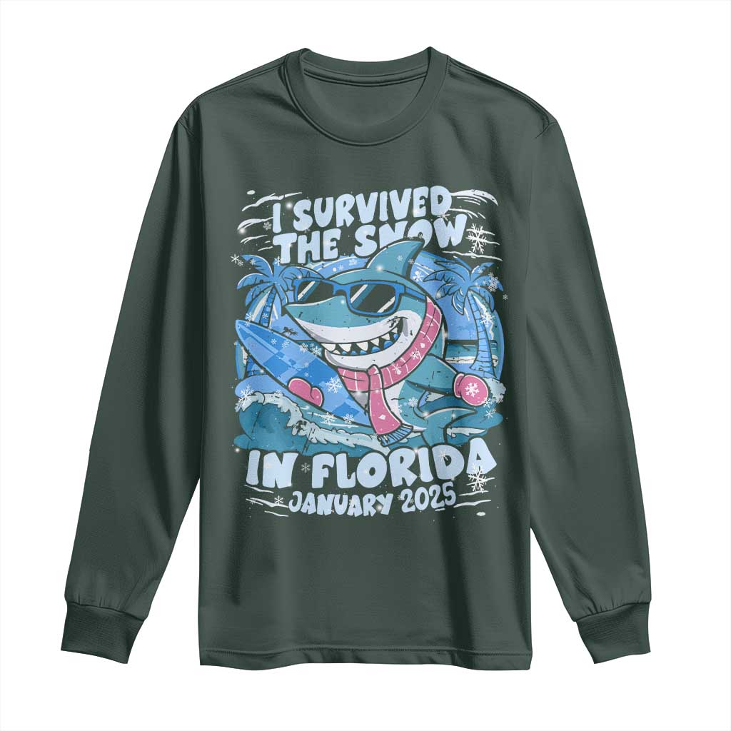 Funny I Survived The Snow In Florida 2025 Long Sleeve Shirt Shark