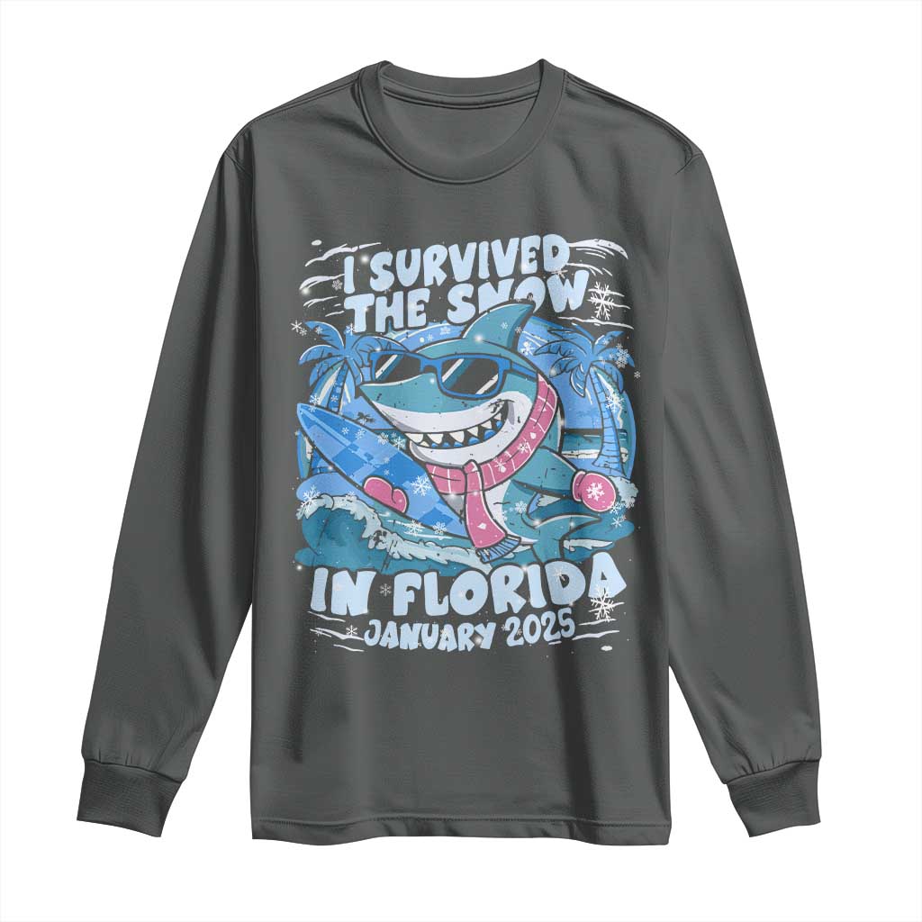 Funny I Survived The Snow In Florida 2025 Long Sleeve Shirt Shark