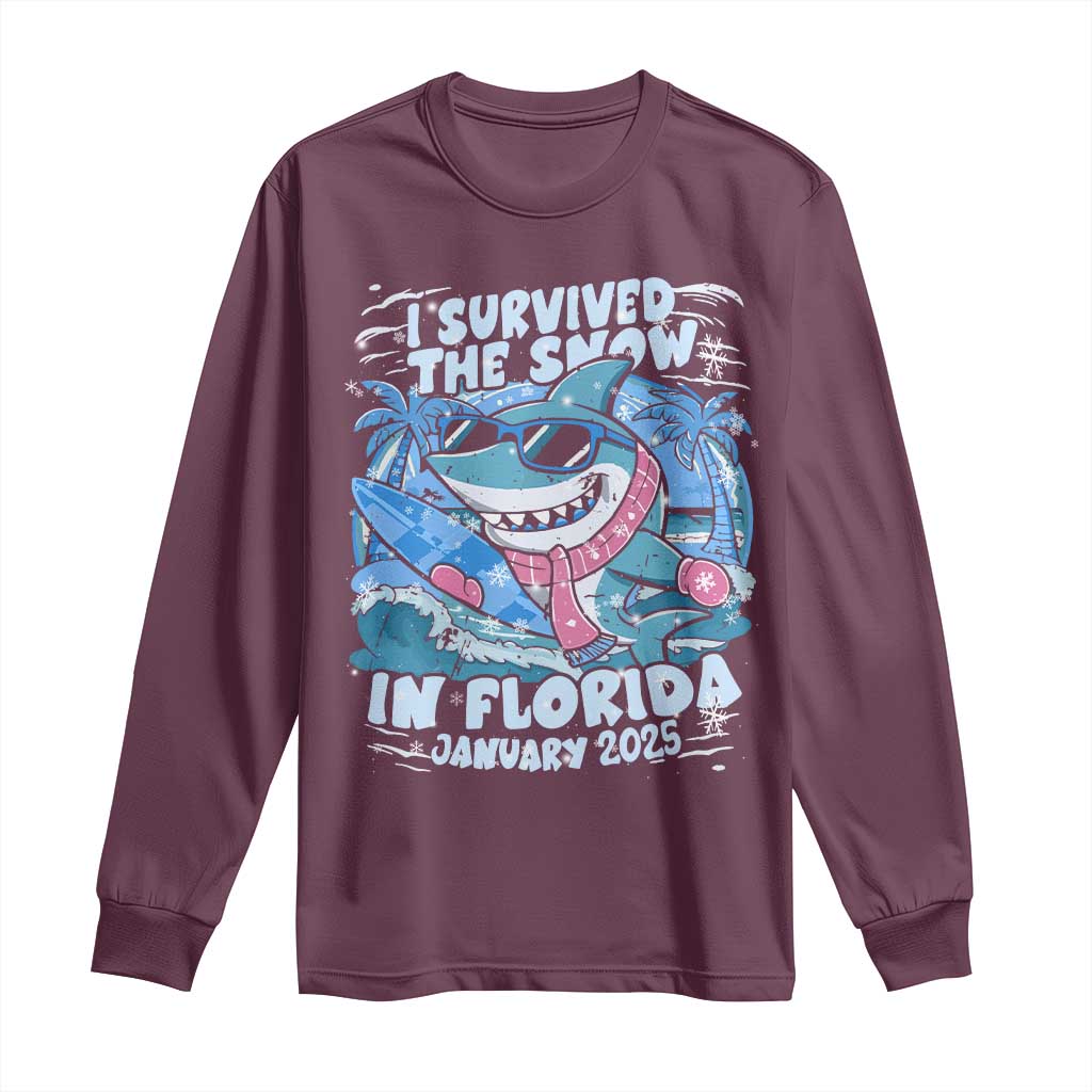 Funny I Survived The Snow In Florida 2025 Long Sleeve Shirt Shark