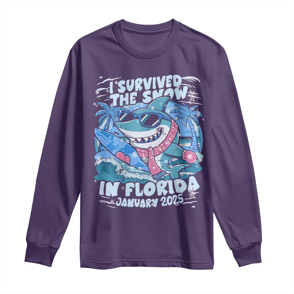 Funny I Survived The Snow In Florida 2025 Long Sleeve Shirt Shark