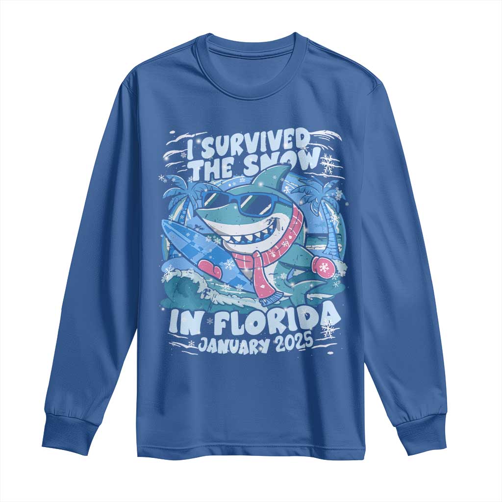 Funny I Survived The Snow In Florida 2025 Long Sleeve Shirt Shark