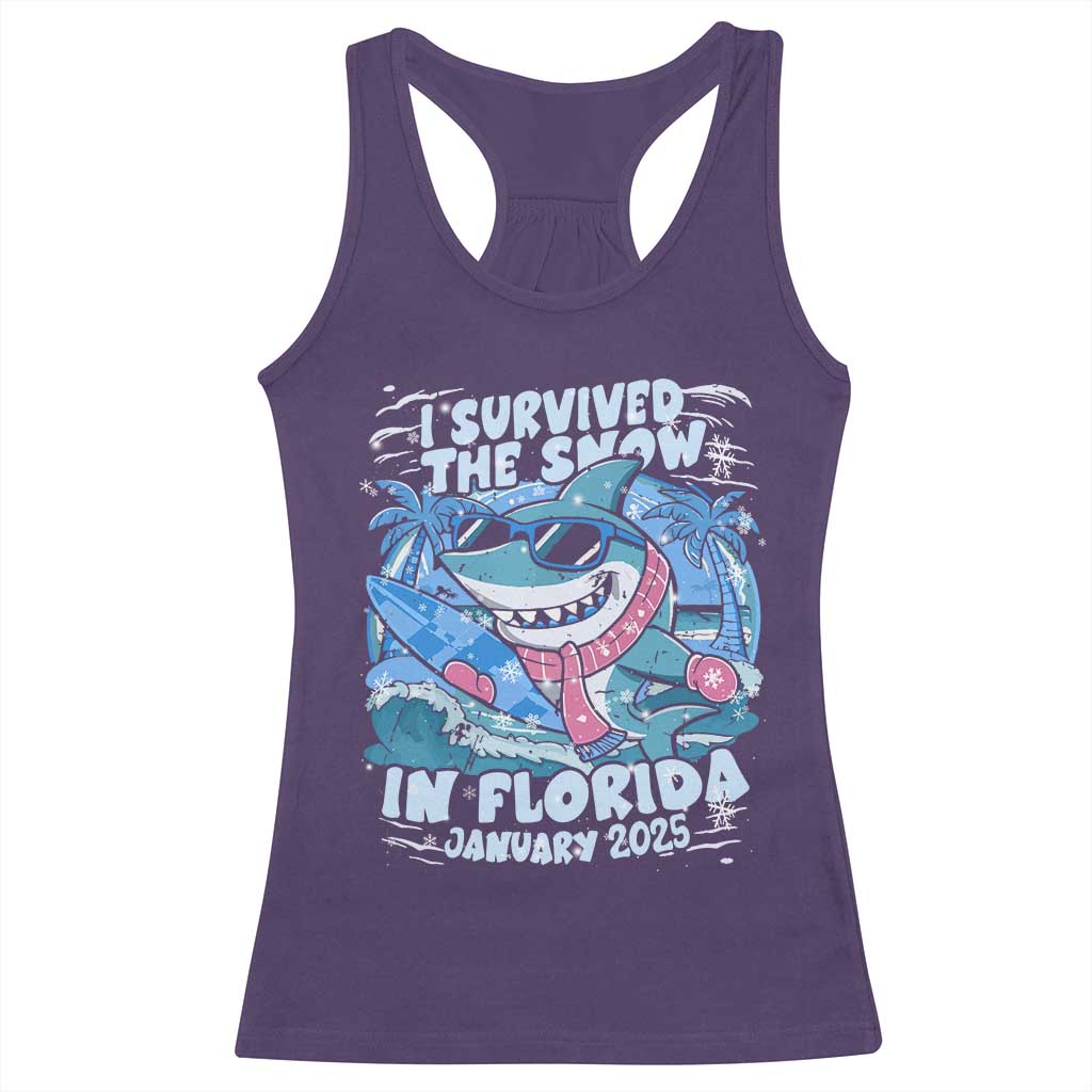Funny I Survived The Snow In Florida 2025 Racerback Tank Top Shark